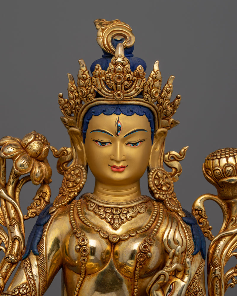 White Tara Healing Light of Wisdom Statue | 24K Gold Gilded Copper Sculpture