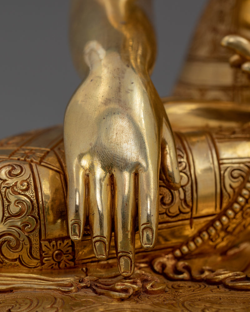 Hand-Carved Shakyamuni Buddha Enlightened Figure | 24K Gold Gilded Tibetan Sculpture