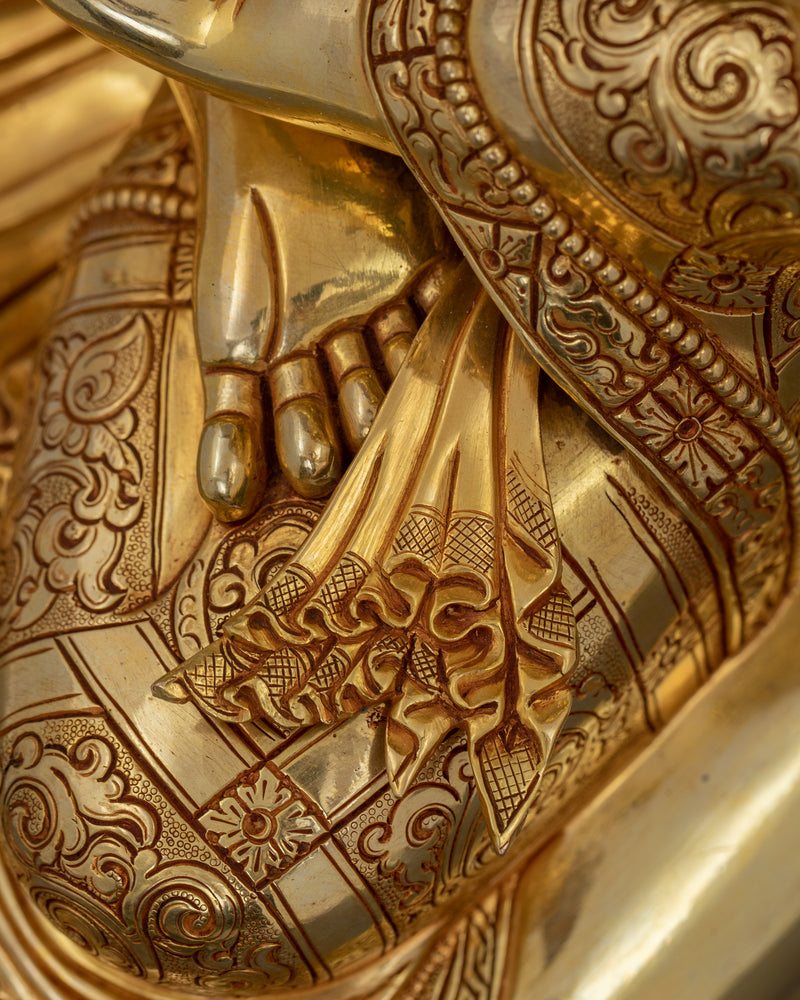 Hand-Carved Shakyamuni Buddha Enlightened Figure | 24K Gold Gilded Tibetan Sculpture