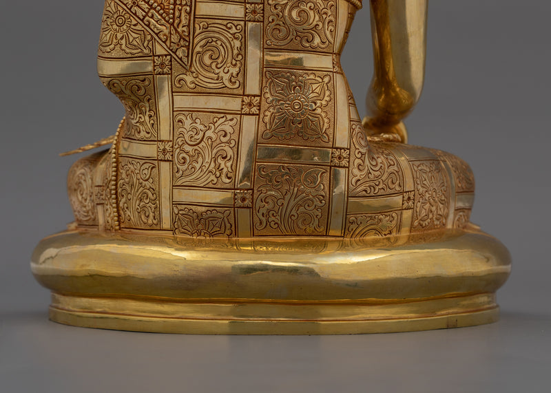 Hand-Carved Shakyamuni Buddha Enlightened Figure | 24K Gold Gilded Tibetan Sculpture