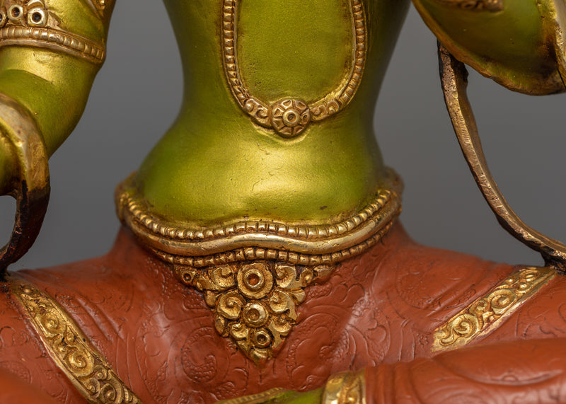 Hand-Carved Liberation Green Tara Statue | 24K Gold Gilded Tibetan Sculpture