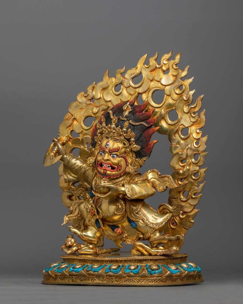 Hand-Carved Mahakala Bernakchen Statue | Tibetan Dharma Protector