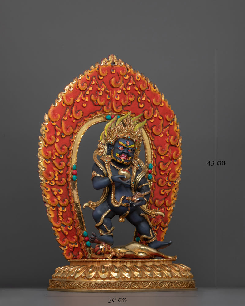 Hand-Carved Wrathful Black Dzambhala Statue | 24K Gold Gilded Tibetan Sculpture