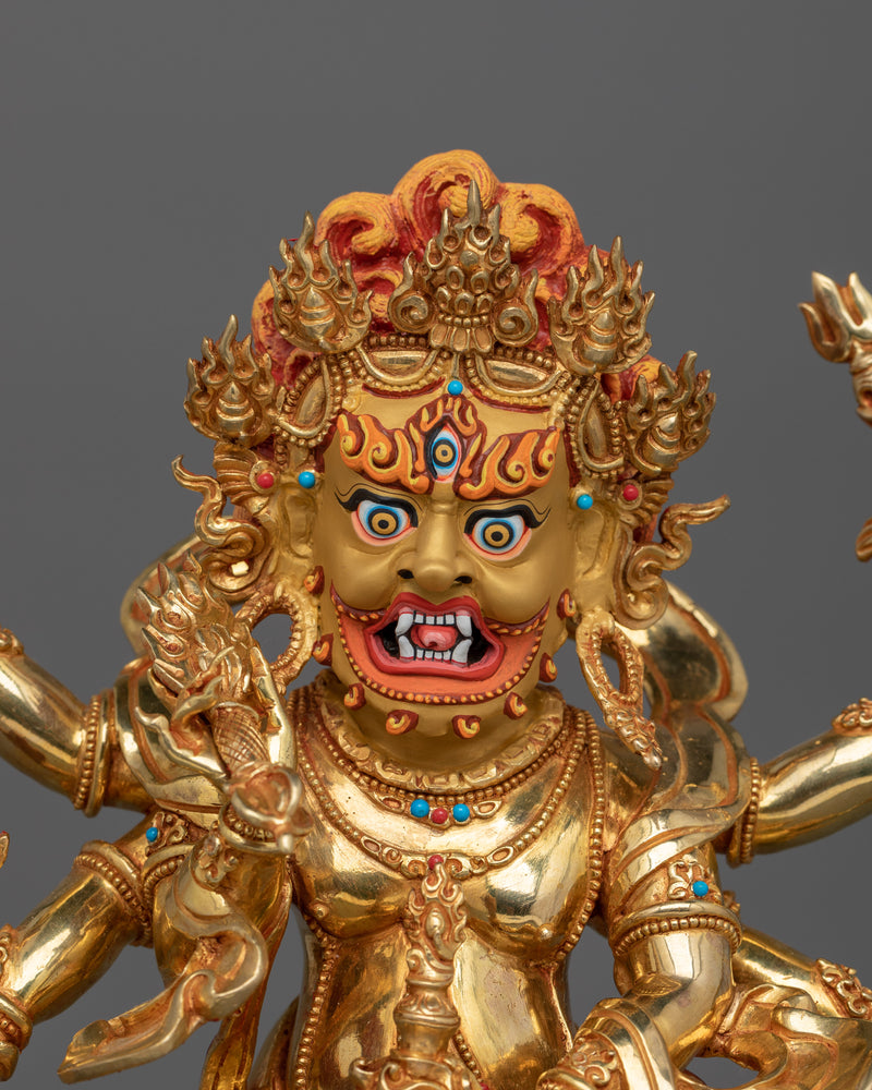 Hand-Carved White Mahakala Deity Statue | Tibetan Sculpture