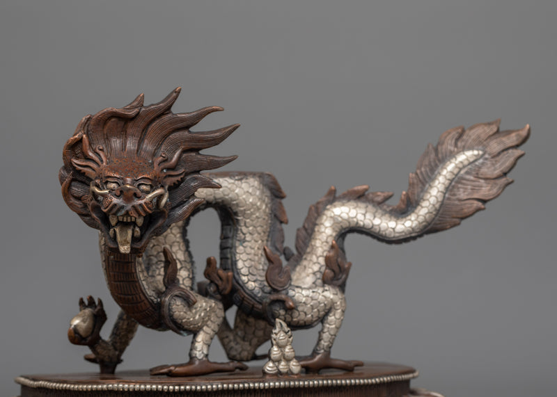 Hand-Carved White Dzambhala Seated on Dragon Statue | Prosperity Deity