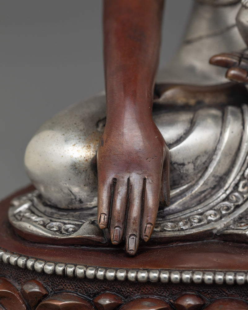 Oxidized Silver-Plated Shakyamuni Buddha Figurine | Sage of Shakya Clan