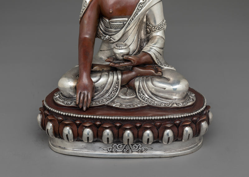 Oxidized Silver-Plated Shakyamuni Buddha Figurine | Sage of Shakya Clan