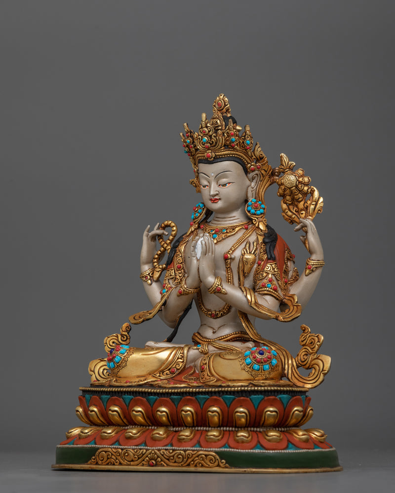 Chenrezig Statue on Double Petal Lotus | Embodiment of Compassion