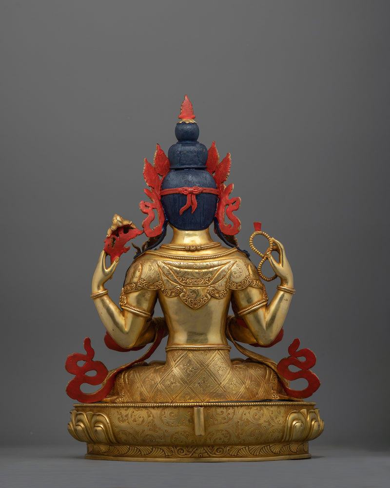 Handmade Tibetan Avalokiteshvara Chenrezig Statue | 24K Gold Gilded with Copper Body