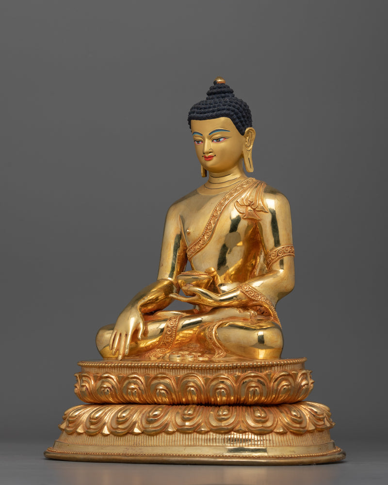 Shakyamuni 24k gold Buddha Statue | Meditation Buddha with Copper Body, Acrylic Finish