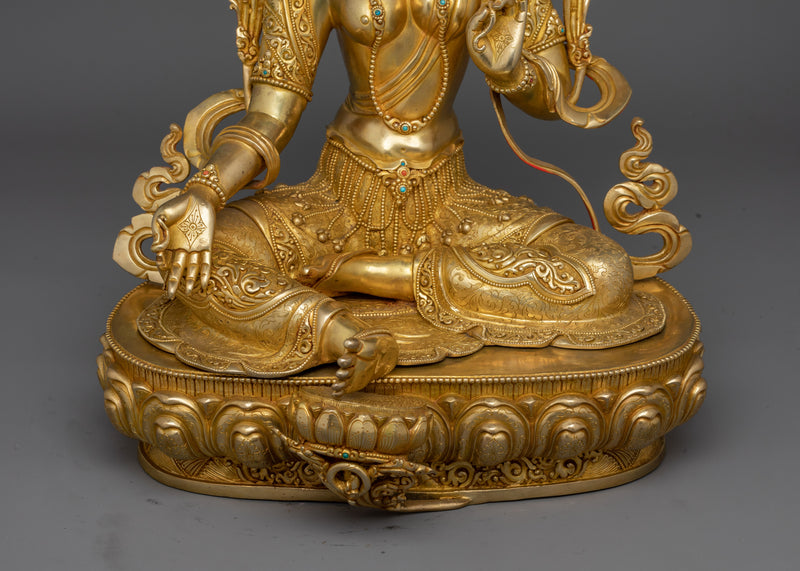 Green Tara Gold Gilded compassionate deity | Bodhisattva of Compassion, protection Deity