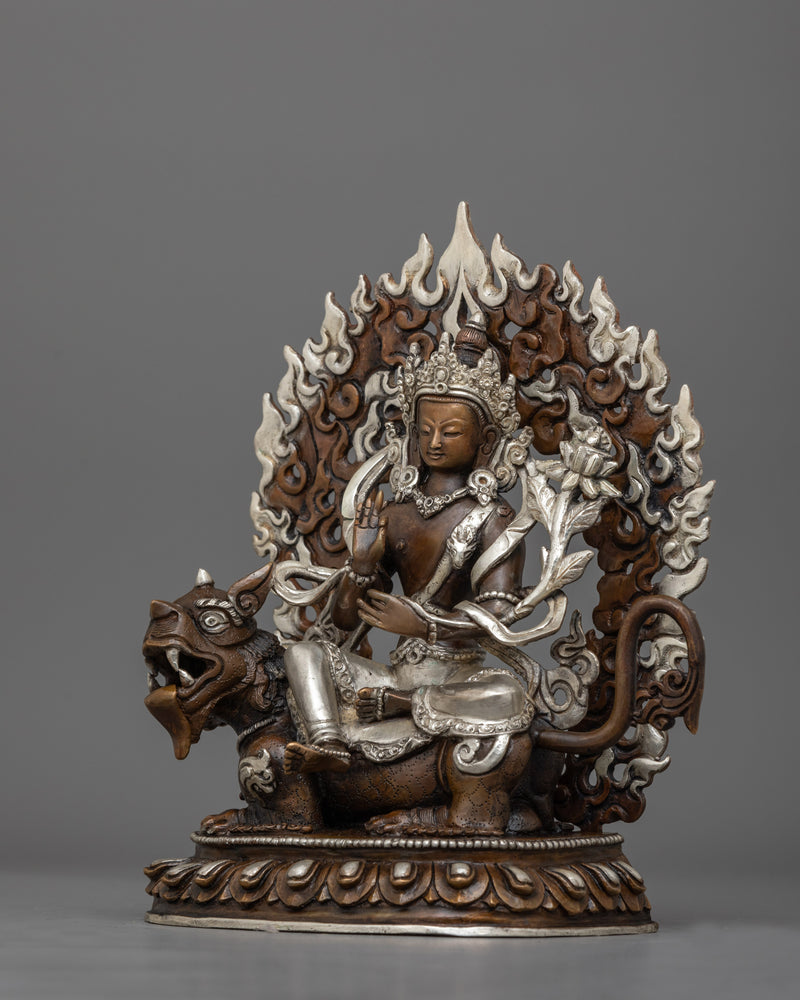 Simhanada Chenrezig  Avalokiteshwara Statue | Silver-Plated Bodhisattva of Compassion