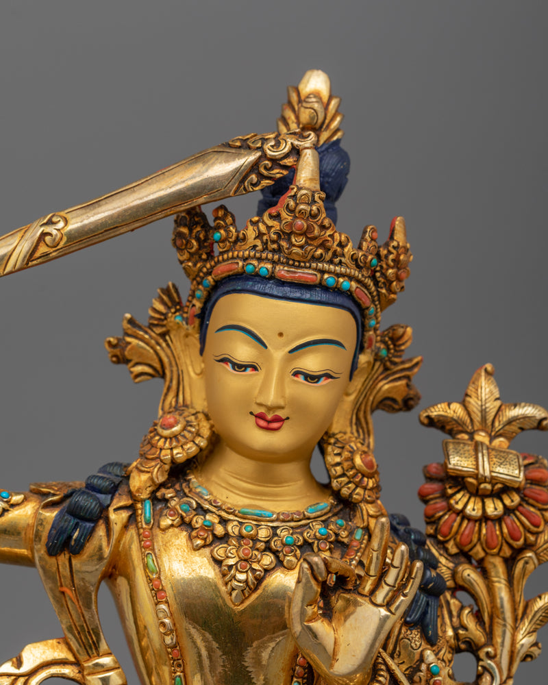 Hand-carved Budhhist Bodhisattva Manjushri Statue | Guide to Inner Awakening Figurine