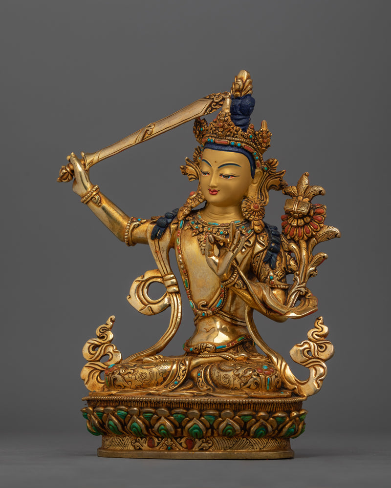 Hand-carved Budhhist Bodhisattva Manjushri Statue | Guide to Inner Awakening Figurine