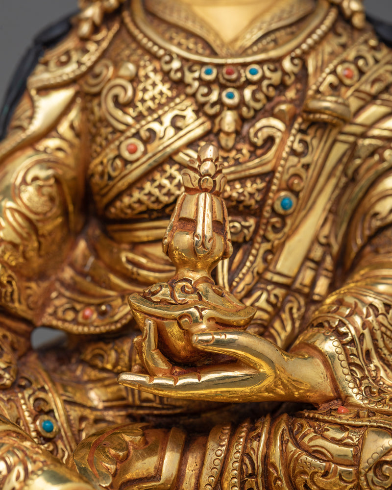 Triple Layer Gold Gilded Guru Rinpoche Statue | Ideal for Spiritual Growth and Home Decor