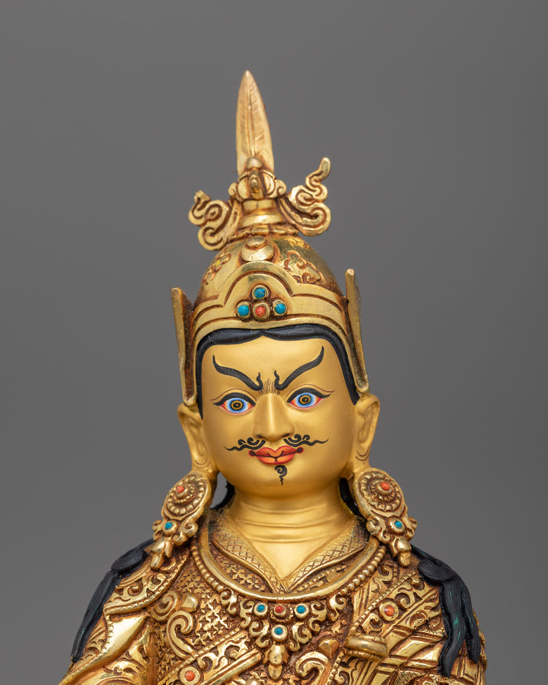 Triple Layer Gold Gilded Guru Rinpoche Statue | Ideal for Spiritual Growth and Home Decor