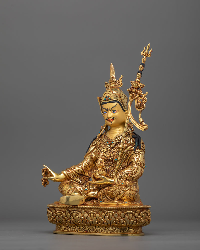 Triple Layer Gold Gilded Guru Rinpoche Statue | Ideal for Spiritual Growth and Home Decor