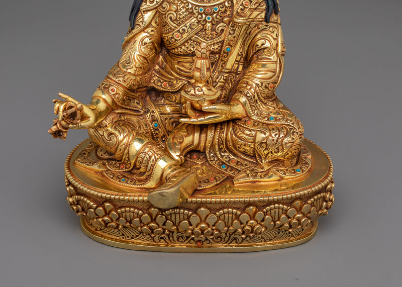 Triple Layer Gold Gilded Guru Rinpoche Statue | Ideal for Spiritual Growth and Home Decor