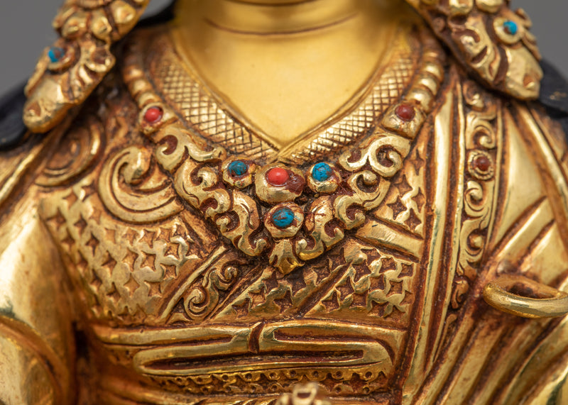 Guru Padmasambhava Gold Gilded Statue | Tibetan Master of Wisdom and Transformation