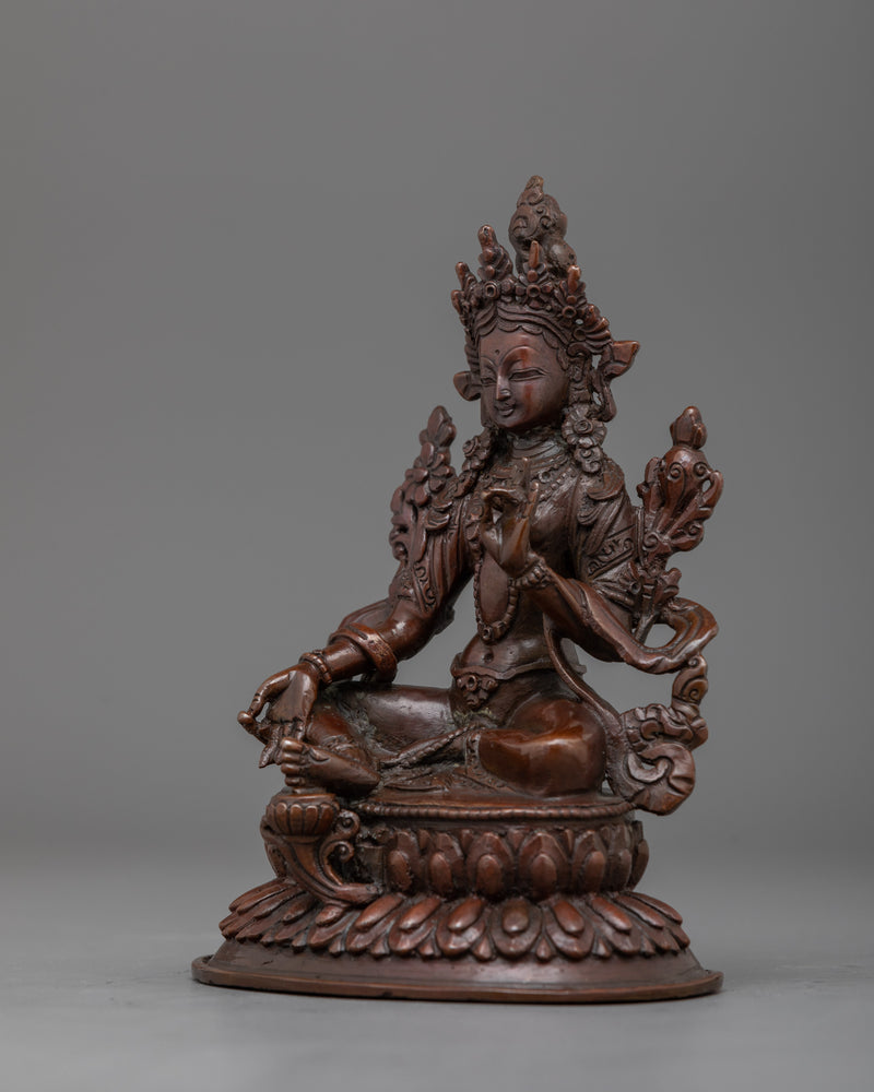 Peaceful Oxidized Copper Green Tara Statue | Swift Protection for Shrine