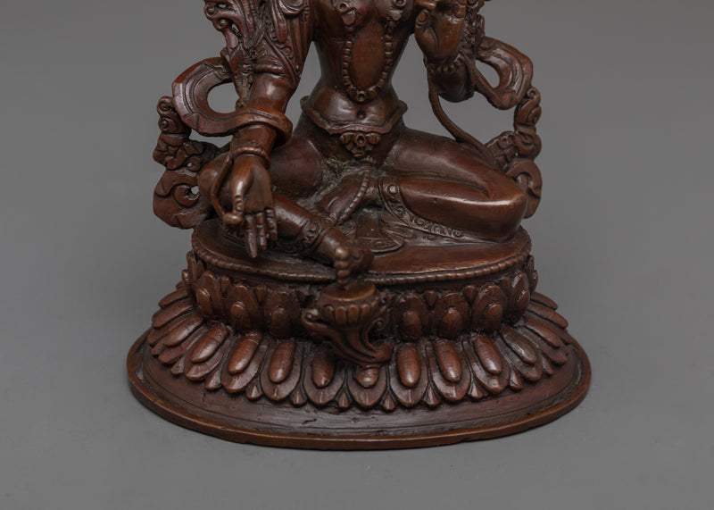 Peaceful Oxidized Copper Green Tara Statue | Swift Protection for Shrine