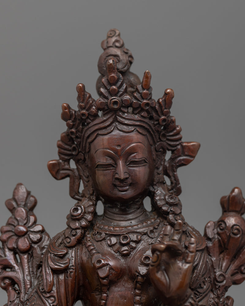 Peaceful Oxidized Copper Green Tara Statue | Swift Protection for Shrine