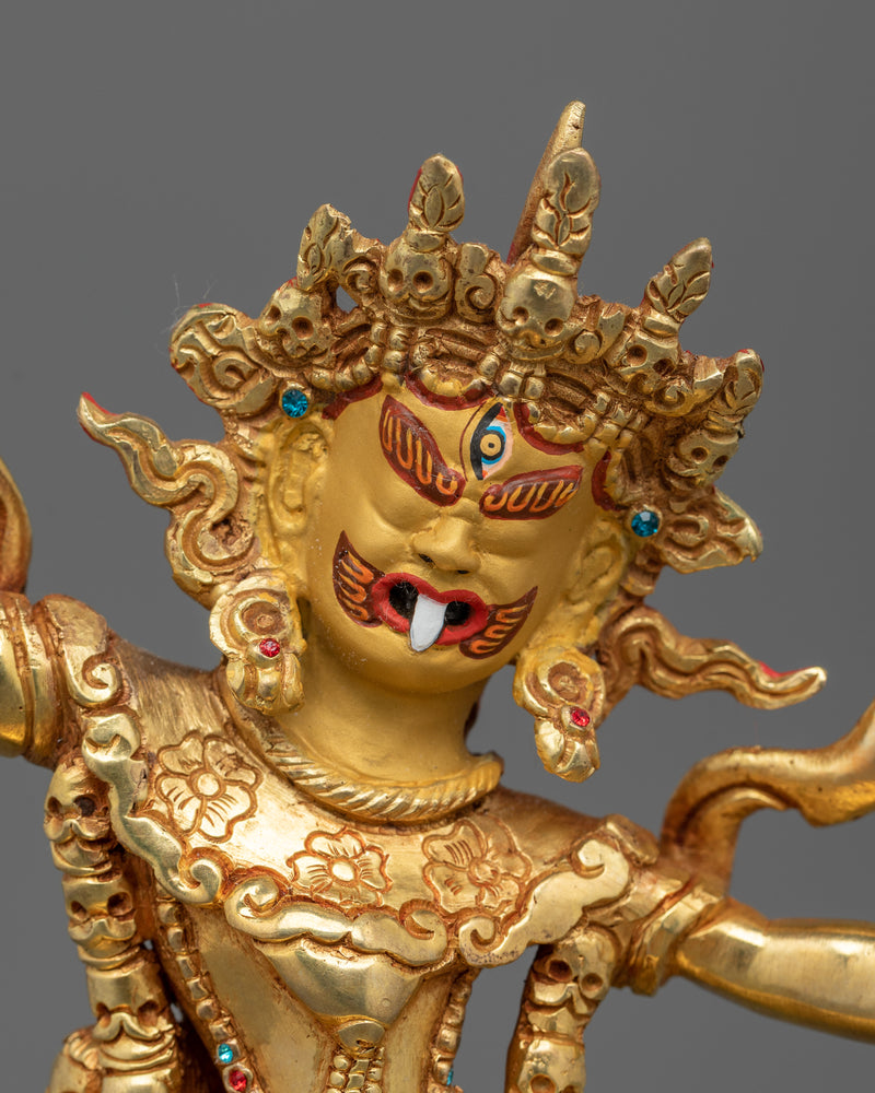 24K Gold Gilded Wrathful Ekajati Sttaue | Tibetan Protector Deity Statue