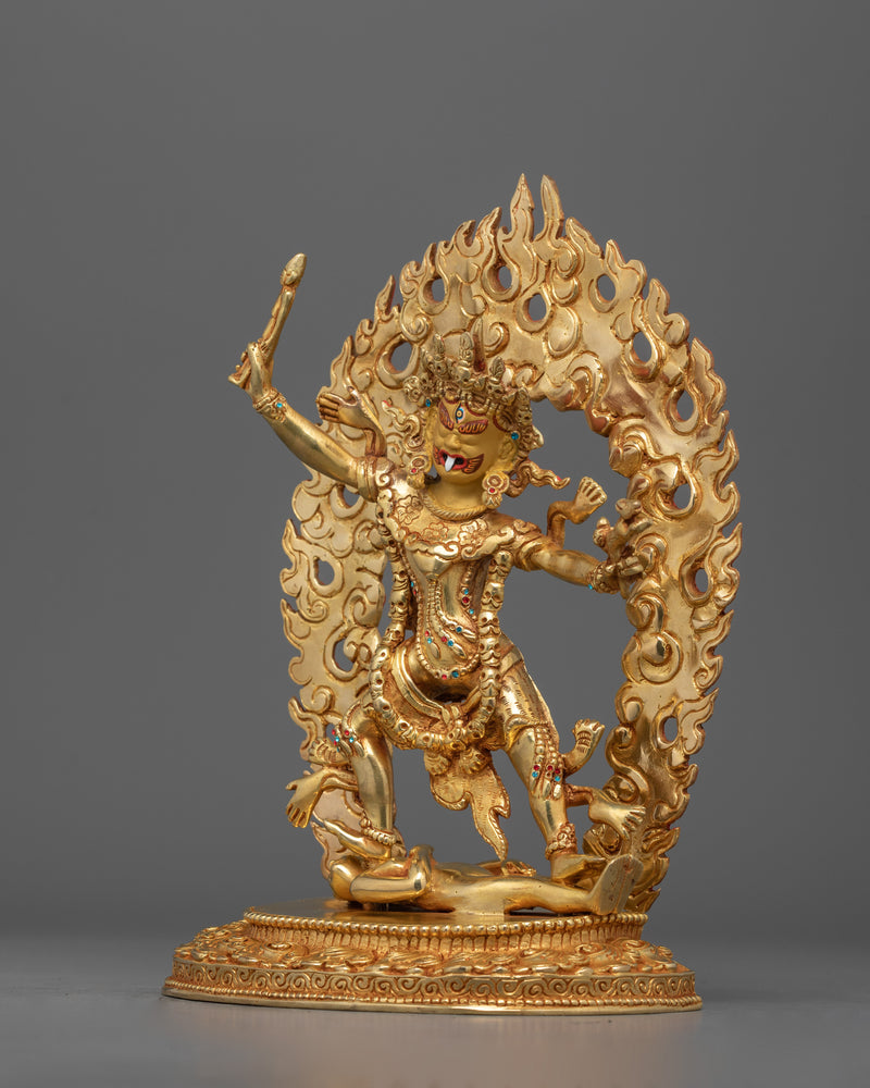 24K Gold Gilded Wrathful Ekajati Sttaue | Tibetan Protector Deity Statue