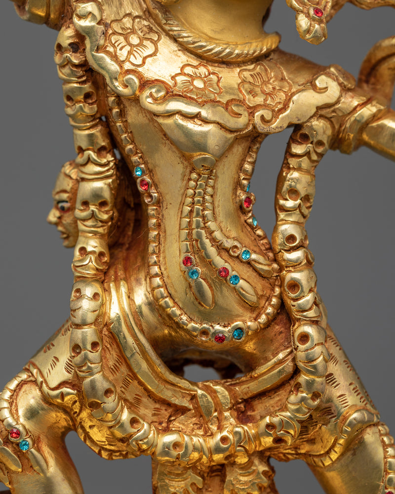 24K Gold Gilded Wrathful Ekajati Sttaue | Tibetan Protector Deity Statue