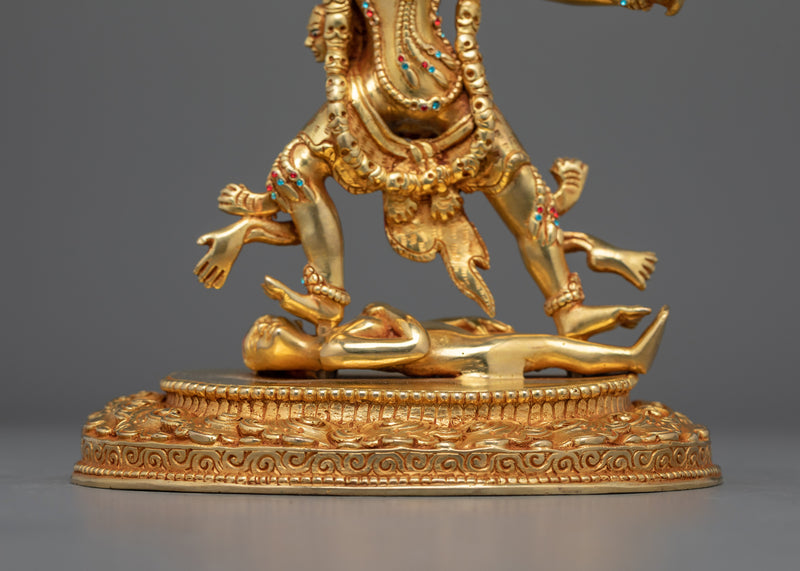 24K Gold Gilded Wrathful Ekajati Sttaue | Tibetan Protector Deity Statue