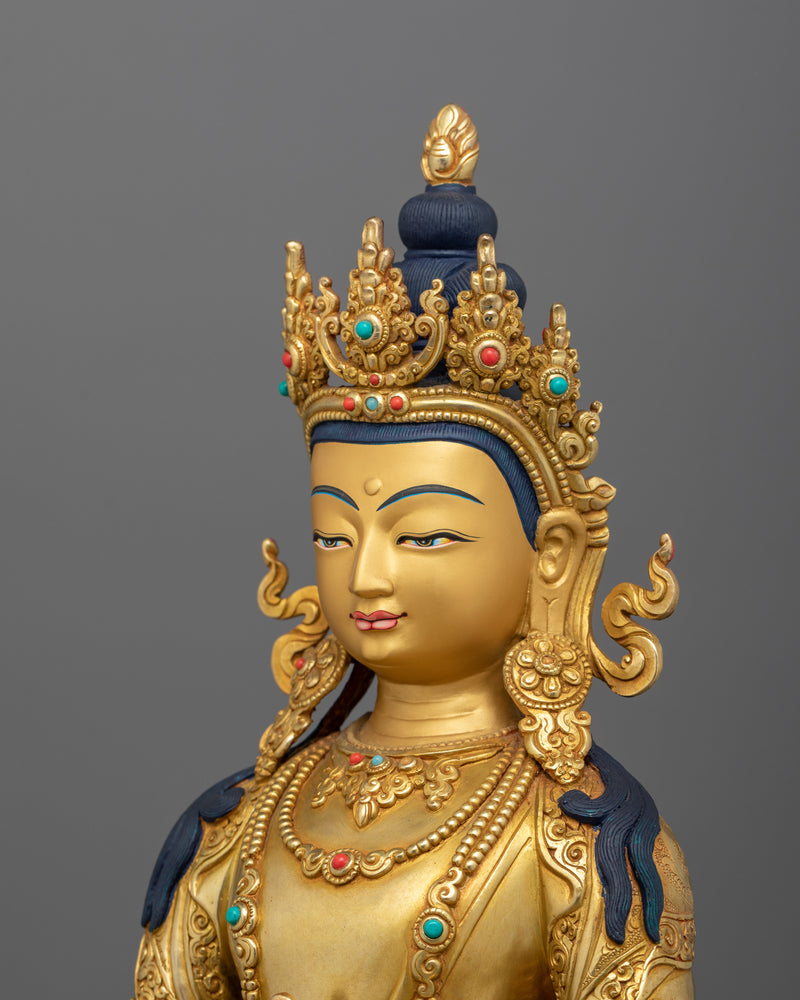 Long Life Amitayus Bodhisattva Deity | 24K Gold Gilded Buddhist Sculpture