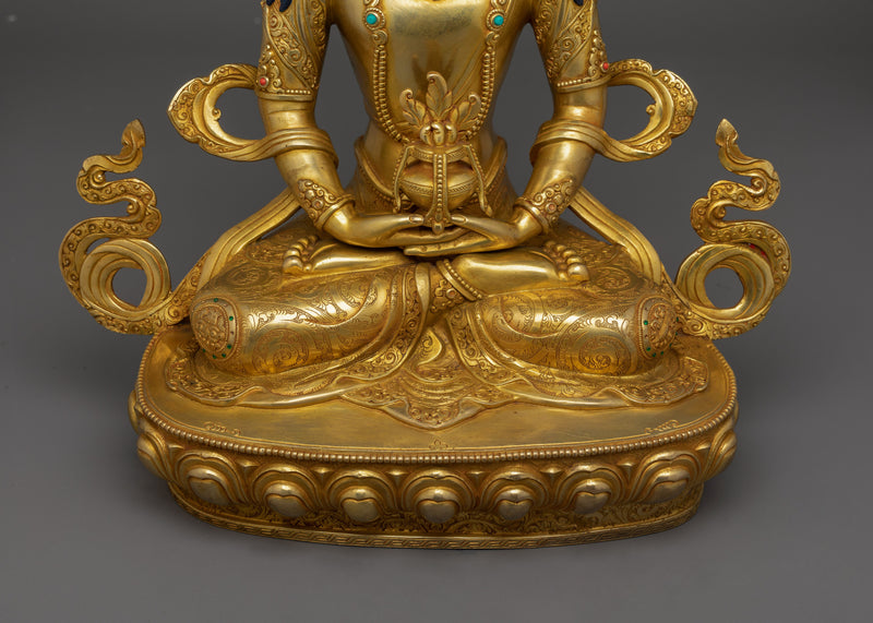 Long Life Amitayus Bodhisattva Deity | 24K Gold Gilded Buddhist Sculpture