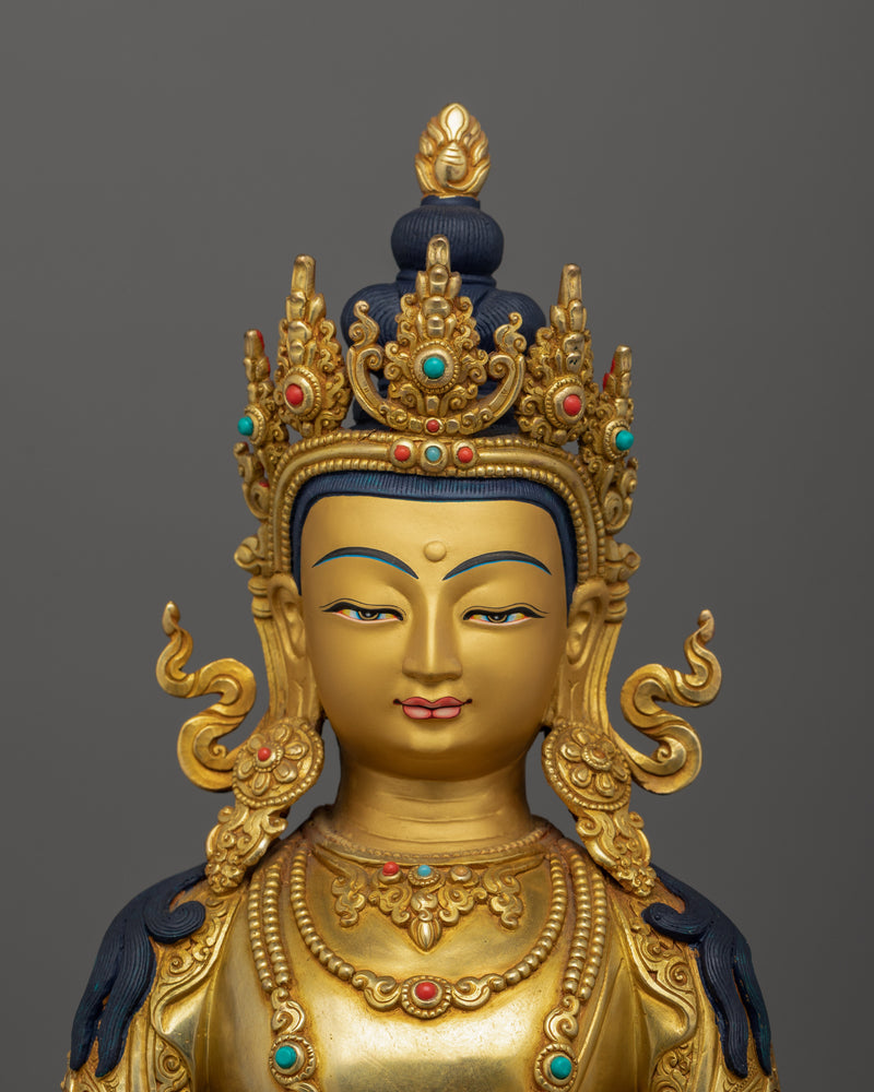 Long Life Amitayus Bodhisattva Deity | 24K Gold Gilded Buddhist Sculpture