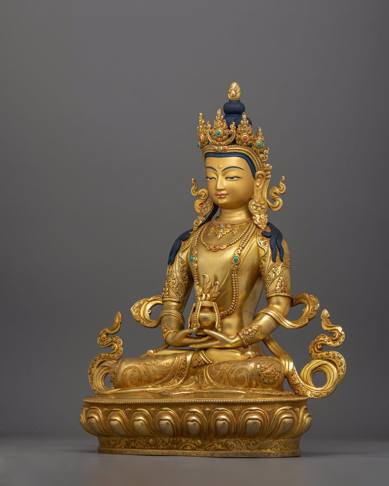 Long Life Amitayus Bodhisattva Deity | 24K Gold Gilded Buddhist Sculpture