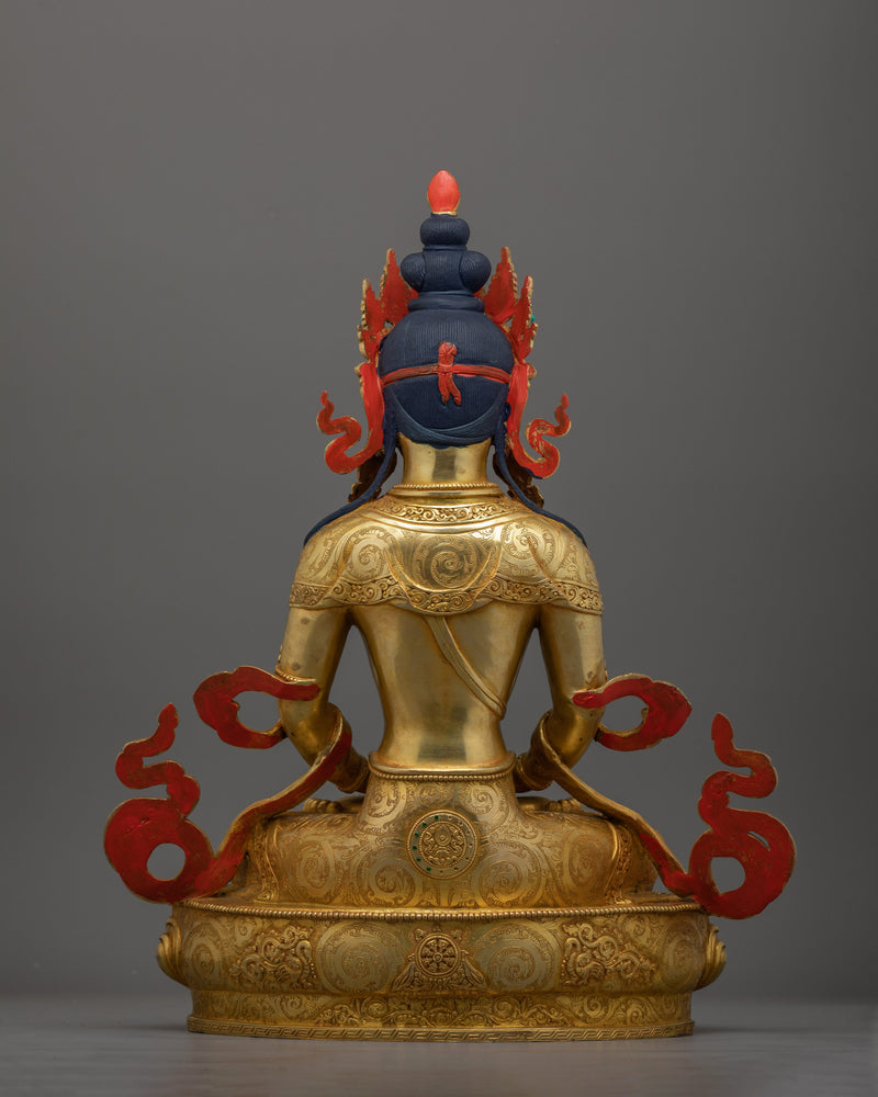 Long Life Amitayus Bodhisattva Deity | 24K Gold Gilded Buddhist Sculpture