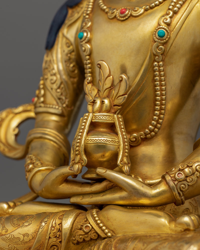 Long Life Amitayus Bodhisattva Deity | 24K Gold Gilded Buddhist Sculpture