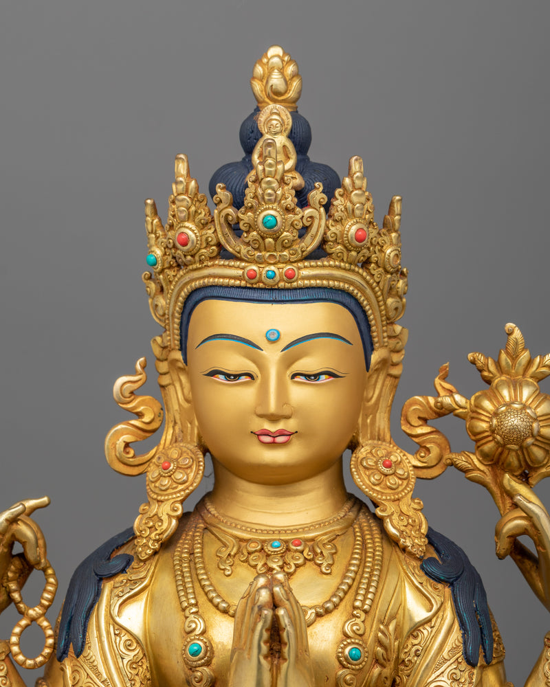 Handcrafted Four-Armed Chenresig Deity Figure | Tibetan Bodhisattva