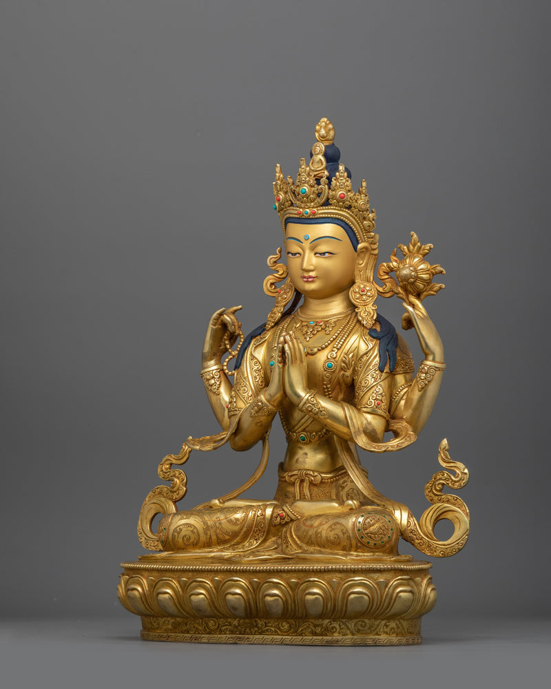 Handcrafted Four-Armed Chenresig Deity Figure | Tibetan Bodhisattva