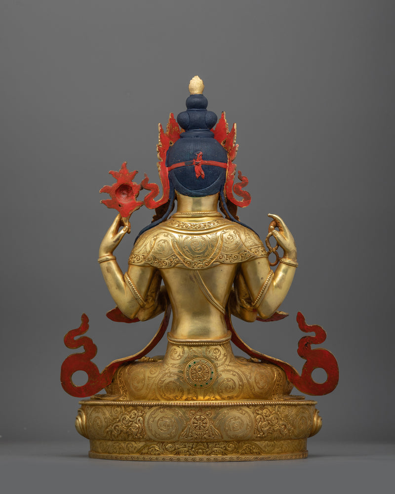 Handcrafted Four-Armed Chenresig Deity Figure | Tibetan Bodhisattva