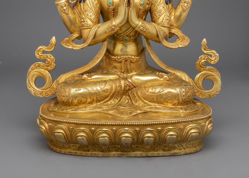 Handcrafted Four-Armed Chenresig Deity Figure | Tibetan Bodhisattva