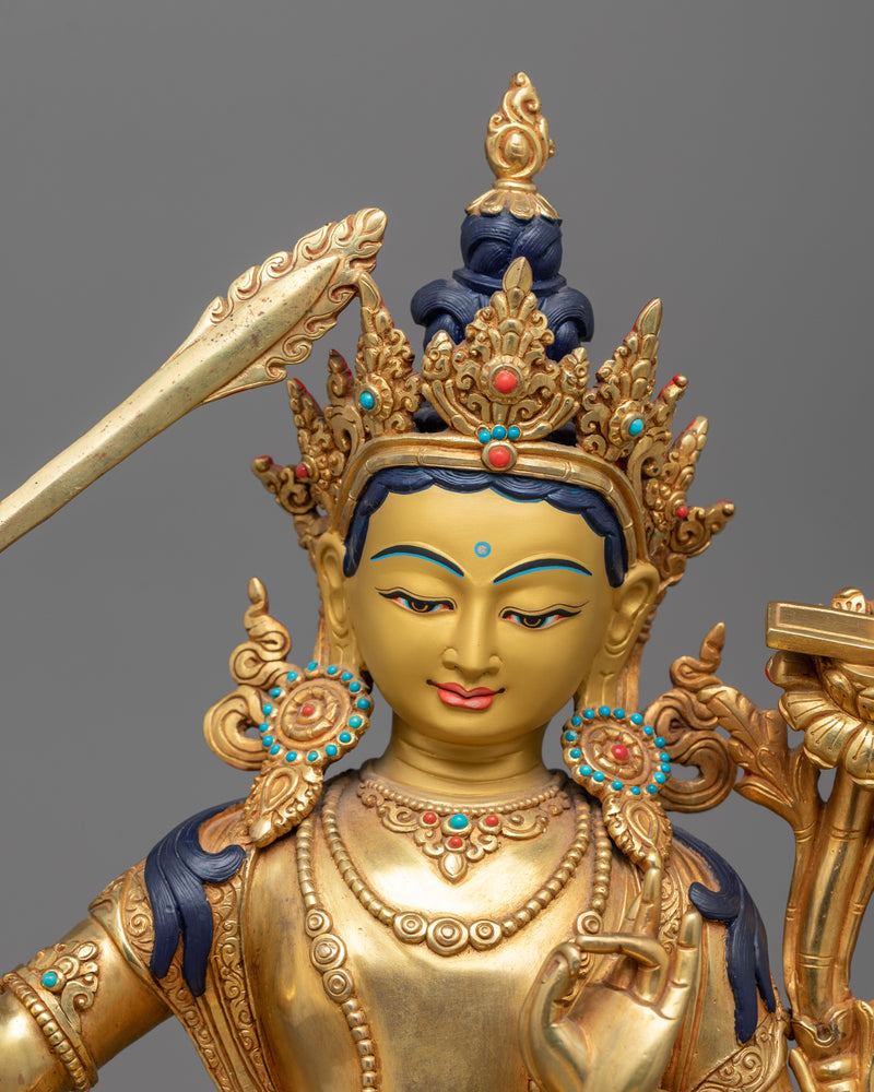 Manjushri Holding Sword Buddha Sculpture | Tibetan Wisdom Deity of Knowledge