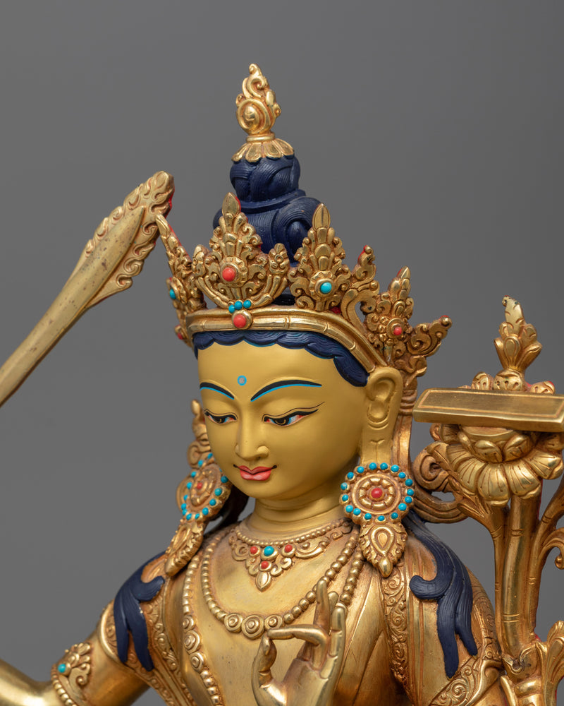 Manjushri Holding Sword Buddha Sculpture | Tibetan Wisdom Deity of Knowledge