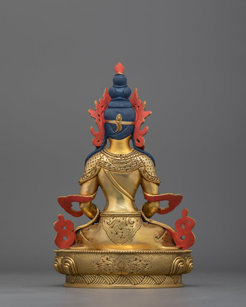 Handcarved Amitayus Long-Life God Figure | Buddhist Deity of Longevity