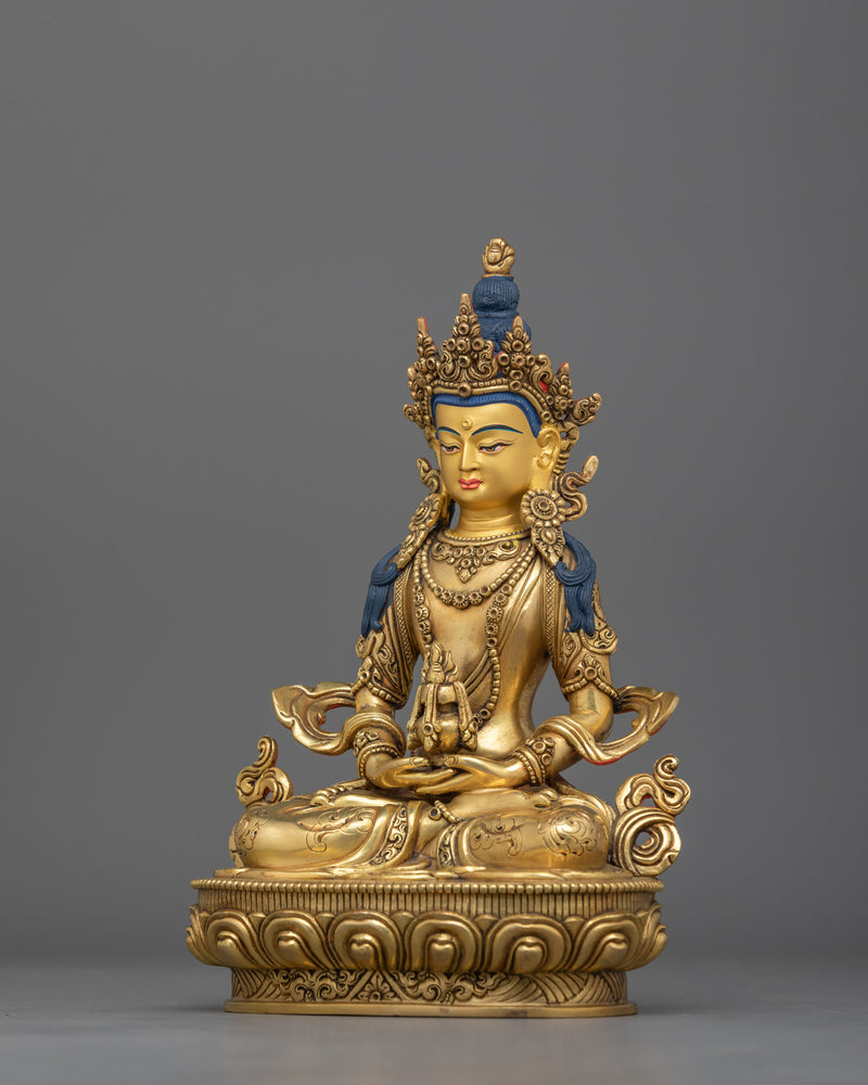 Handcarved Amitayus Long-Life God Figure | Buddhist Deity of Longevity