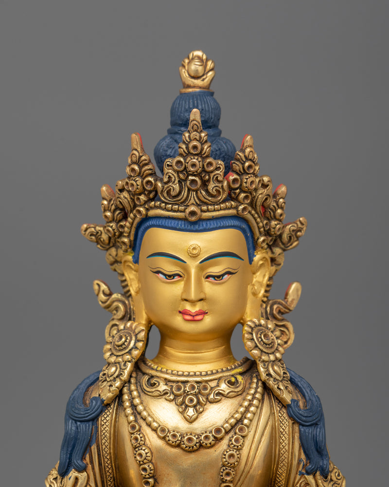 Handcarved Amitayus Long-Life God Figure | Buddhist Deity of Longevity