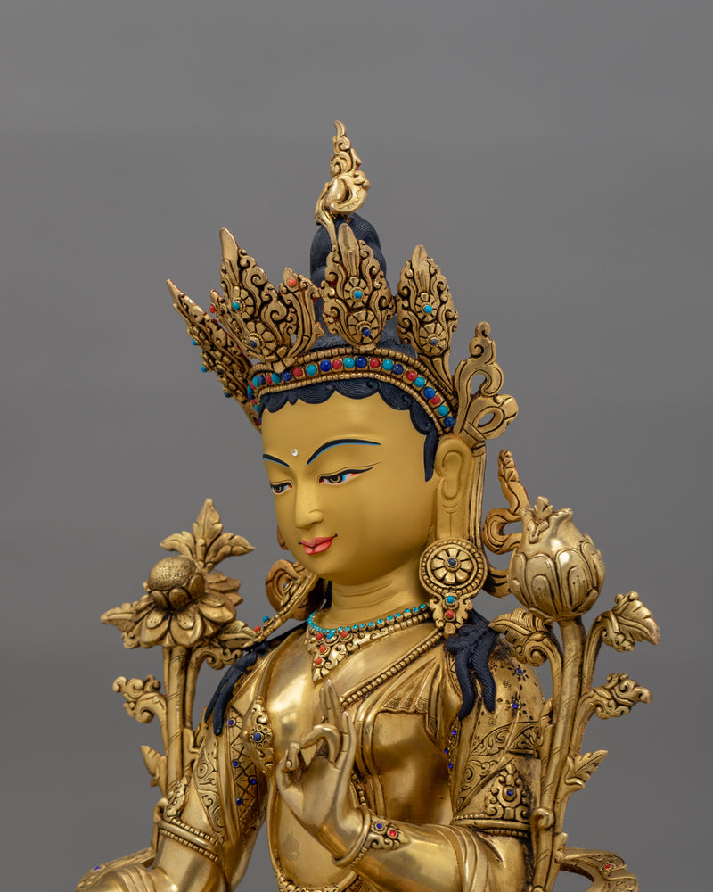 Cultural Icon Green Tara Compassionate Buddha Statue | Tibetan Goddess Sculpture