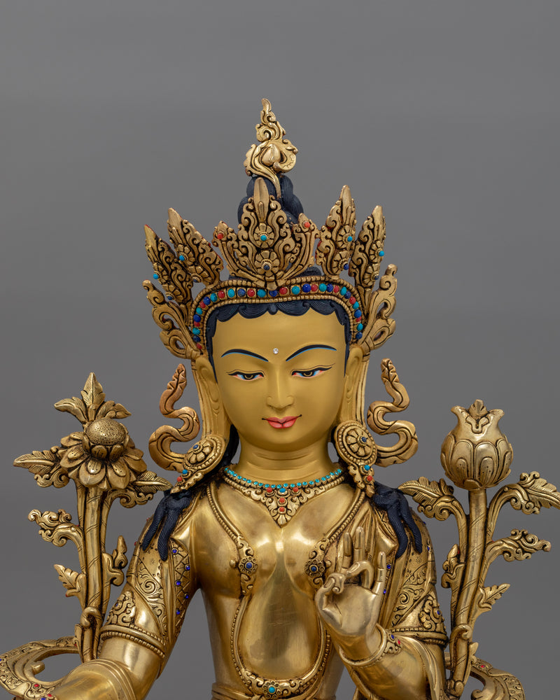 Cultural Icon Green Tara Compassionate Buddha Statue | Tibetan Goddess Sculpture