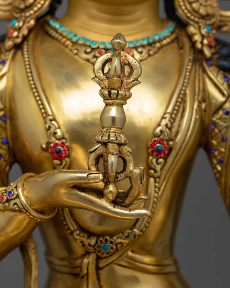 Vajrasattva Buddhist Deity Statue | 24K Gold Gilded Tibetan Sculpture