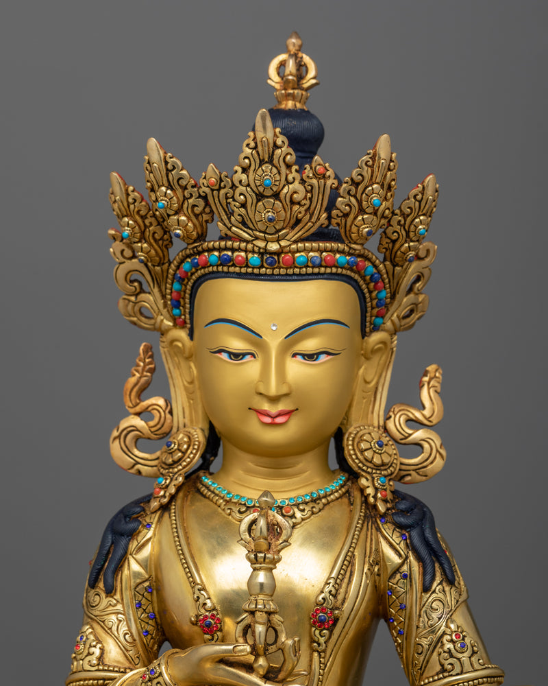 Vajrasattva Buddhist Deity Statue | 24K Gold Gilded Tibetan Sculpture