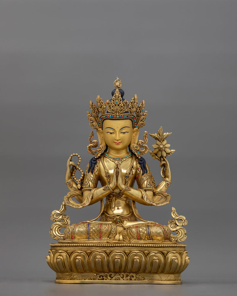 Traditional Chenrezig Dharma Statue | Tibetan Bodhisattva Sculpture